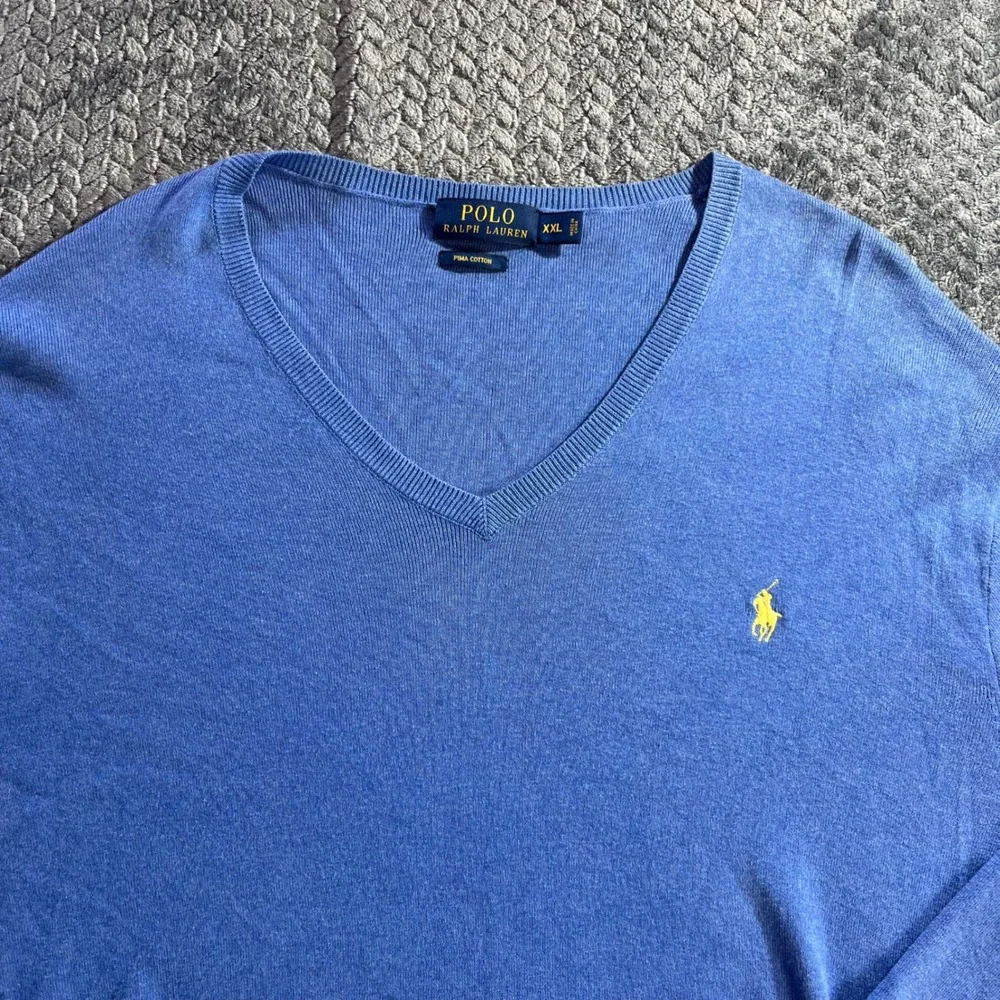 Polo Ralph Lauren Men's Blue Pima Cotton V Neck Sweater‎ XXL